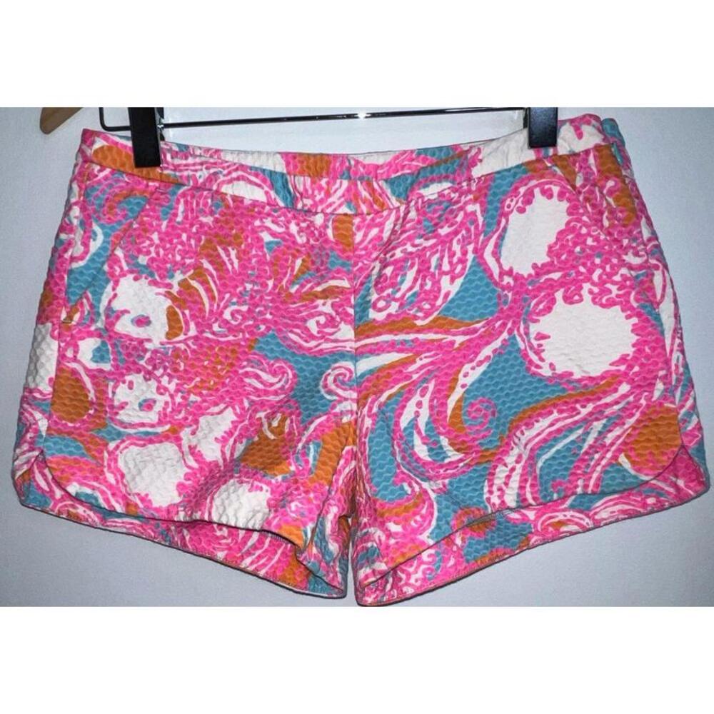 Lilly Pulitzer Adie Shorts Side‎ Zip Pink/Orange/Blue Floral Size 4